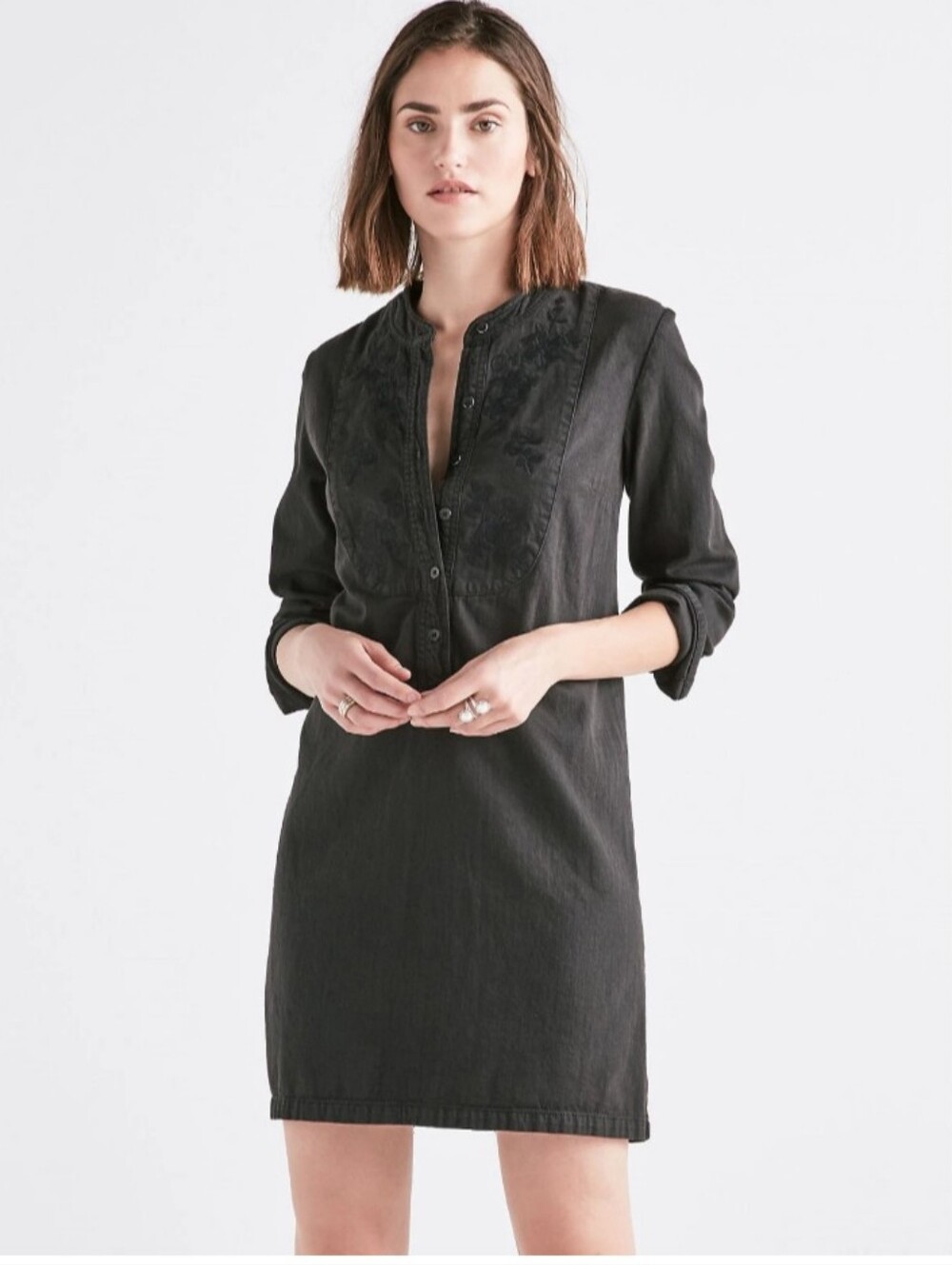 Lucky Brand Black Denim Popover Dress Size Large